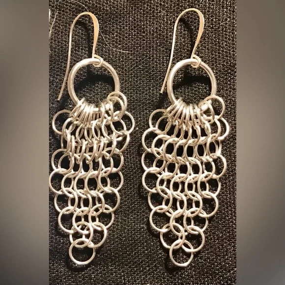 HAND CRAFTED STERLING SILVER O LINK CHANDELIER EARRINGS - Picture 3 of 4